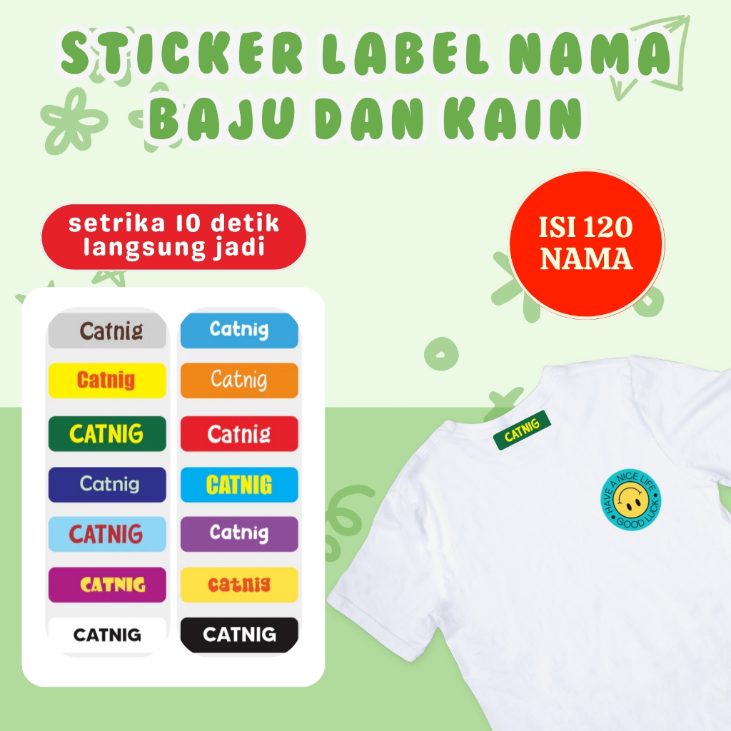 

120PCS Label Nama Baju Kain Sablon Setrika Sehari Jadi Sticker DTF Stiker Printing Anti Luntur Custo
