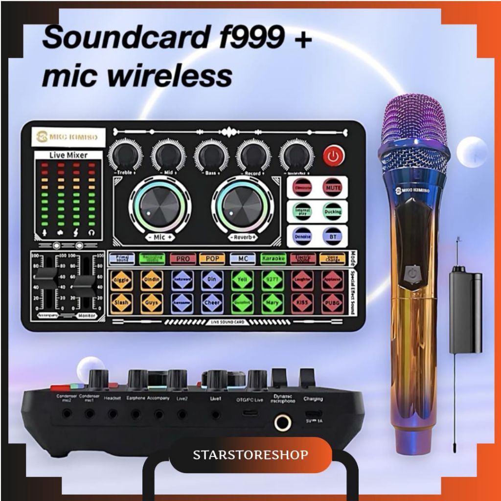 [ SSS ] Soundcard F999 + Mic wireless Bluetooth wireless control compatibel eksternal wireless