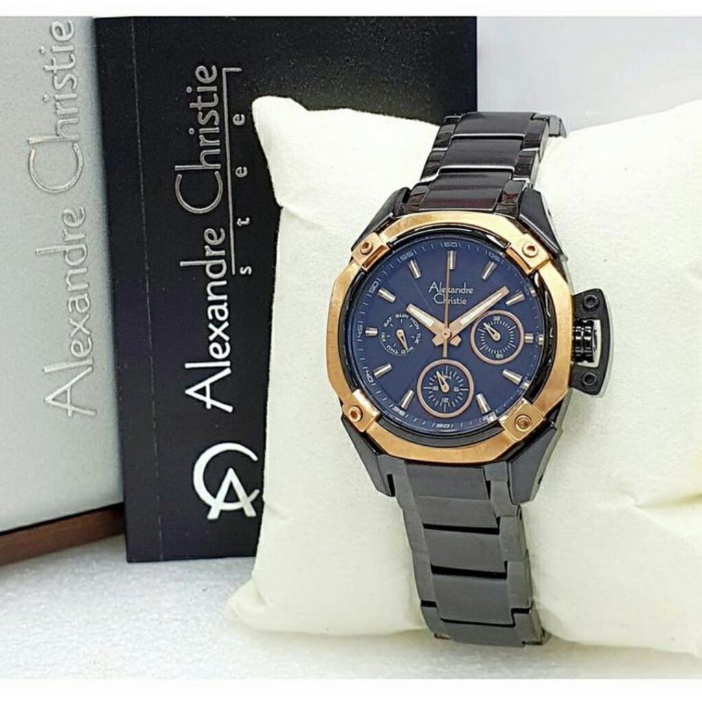 JAM TANGAN  WANITA ALEXANDER AC 6225 100% ORIGINAL BERGARANSI RESMI 1 TAHUN RANTAI BLACK CASE ROSE G