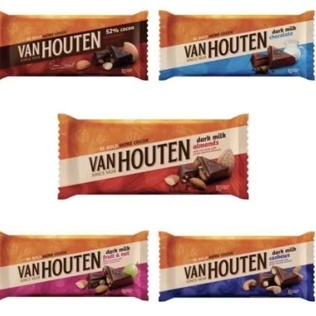 

VAN HOUTEN Coklat Chunky DARK MILK CHOCOLATE / ALMOND / CASHEW / FRUIT NUT / SEMI SWEET CHOCOLATE 140gr ( BESAR).