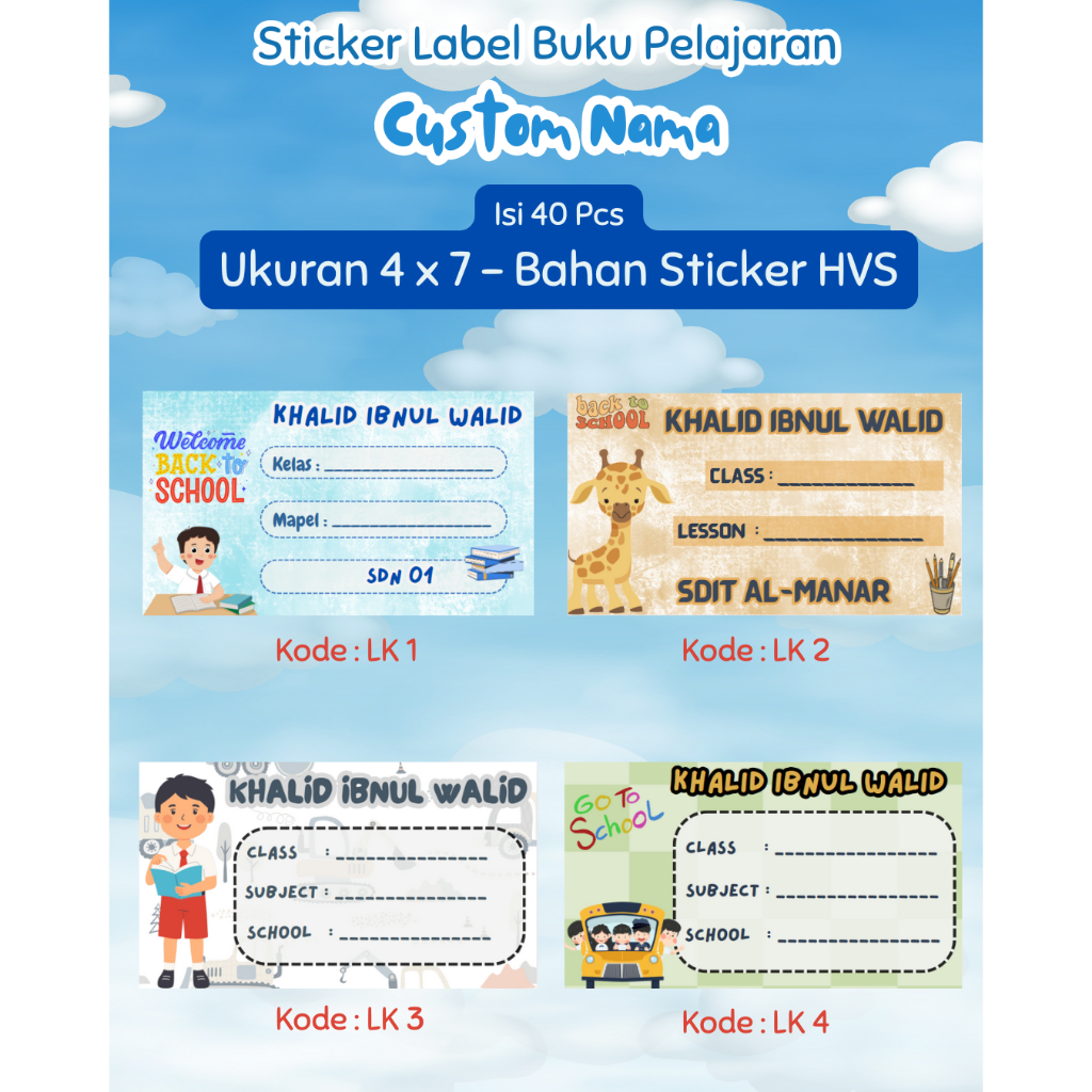 

Stiker Label Buku Pelajaran Custom Free Desain isi 40 pcs