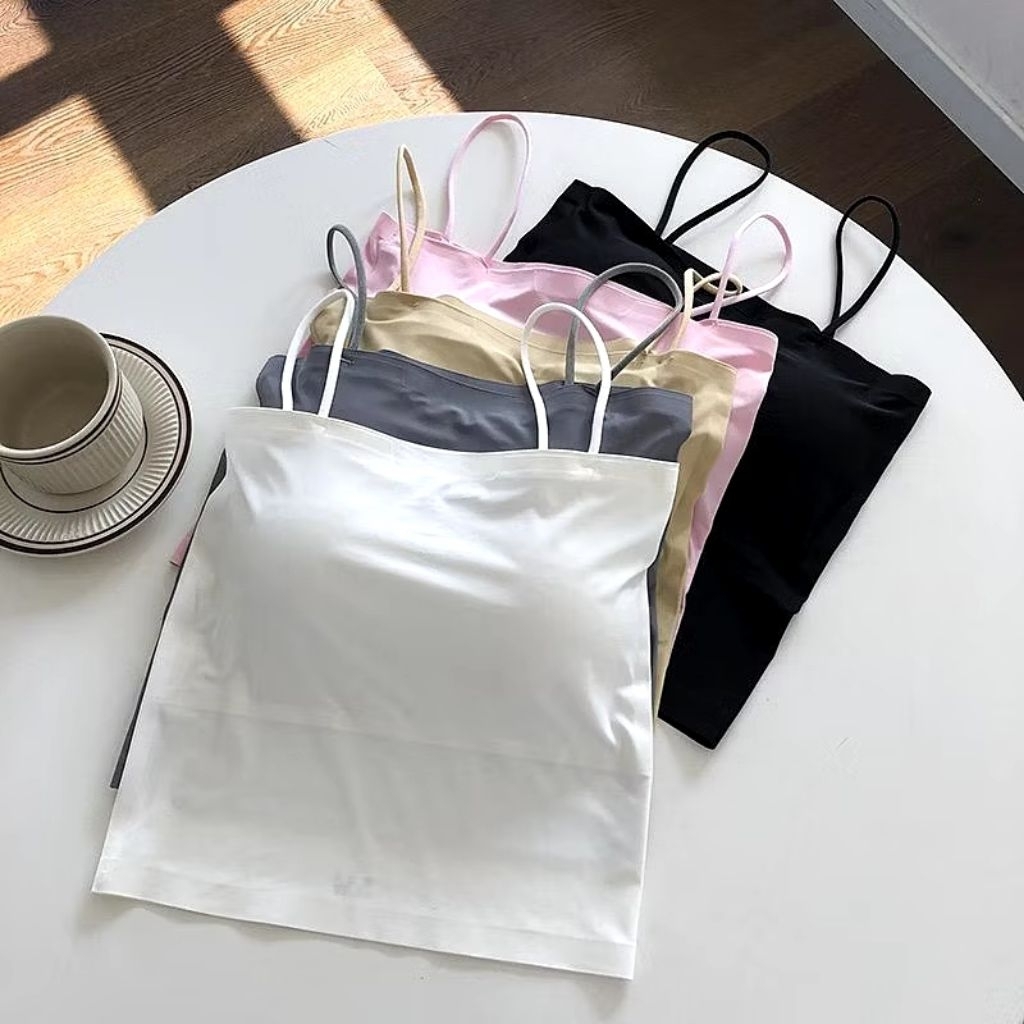 1 Pcs & 3 Pcs.. Tank top Putih Bra Korea Style/Tanktop Square Tali Spaghetti (putih) Free Size Bahan
