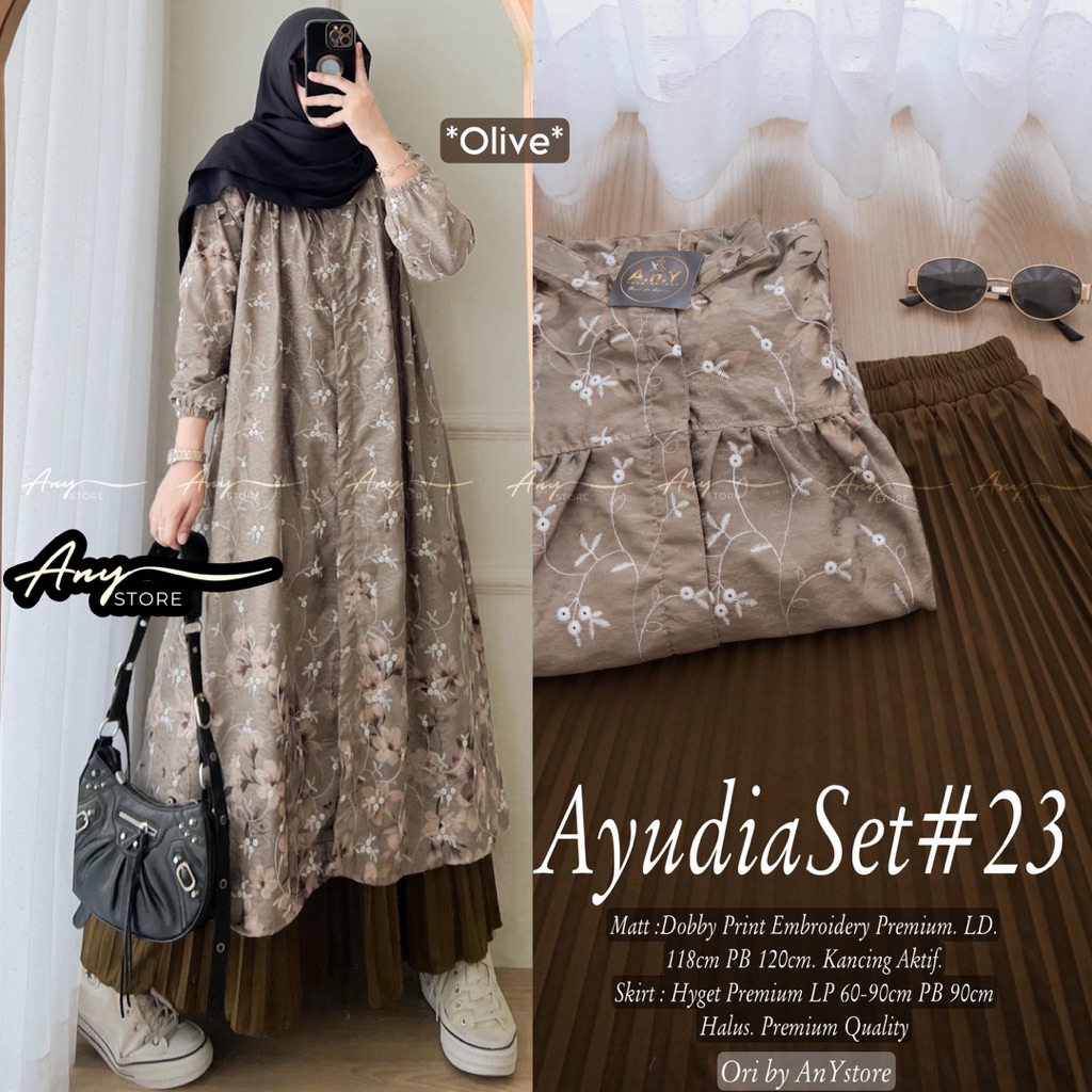 KUALA SET BY ANY SETELAN BAJU MUSLIM TUNIK DAN ROK PLISKET SETROK PLISKET DAN TUNIK PANJANG POLOS OU