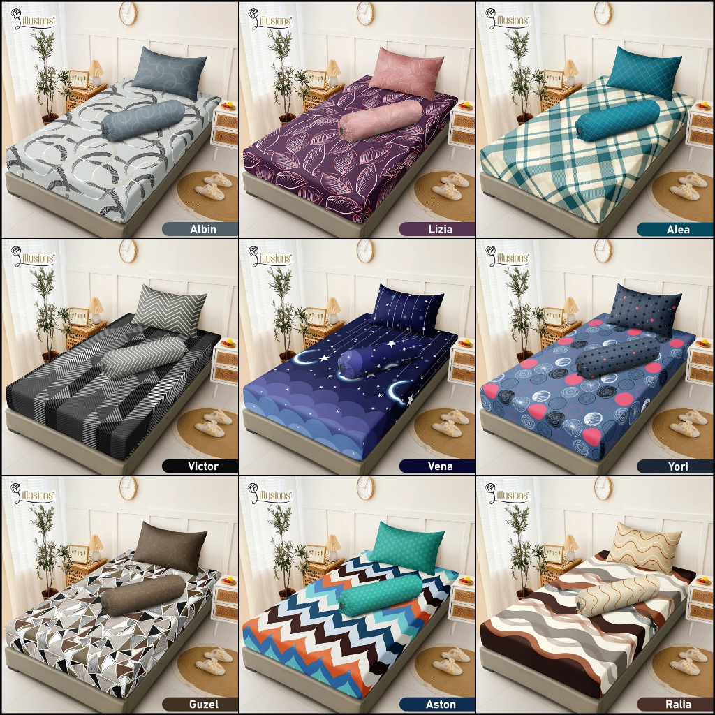 Illusions - Sprei Single 120x200 Tinggi 25cm Bantal 1 Guling 1 - Motif Abstrak / Minimalis