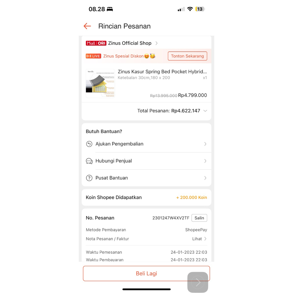 Zinus Kasur Spring Bed Pocket Hybrid / Motion Isolation / Antibacterial Memory Foam / Mattress in a 