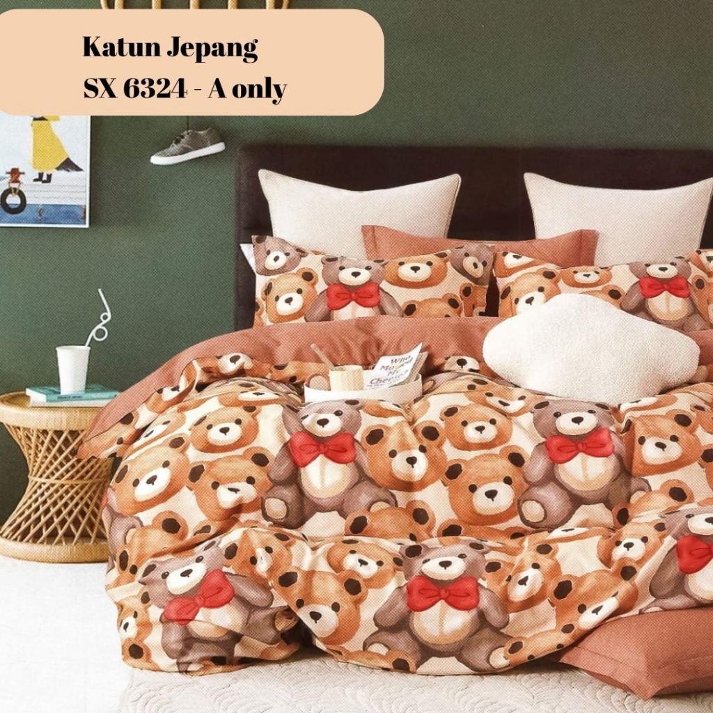 Sprei Katun Jepang Motif Anak - Motif Teddy Bear Coklat SX 6324 Tidak Kombinasi