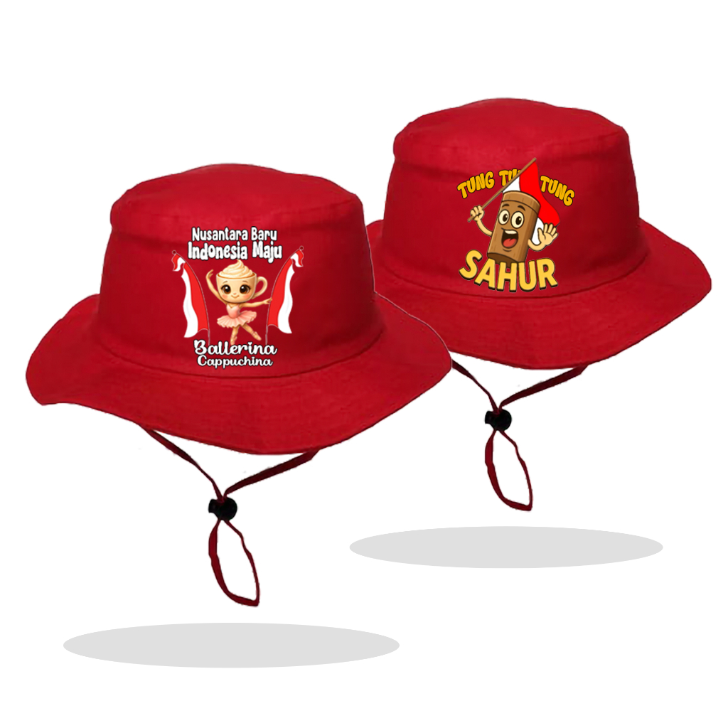 Topi rimba anak warna merah pakai tali Topi rimba anak laki laki dan perempuan