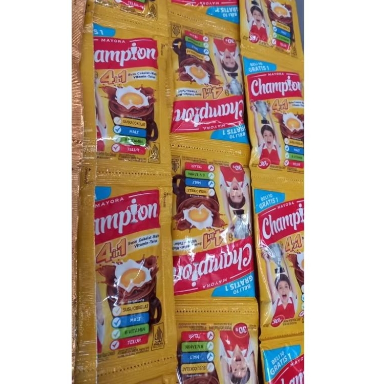 

Champion Susu Cokelat Malt Vitamin & Telur 1 Renceng isi 10