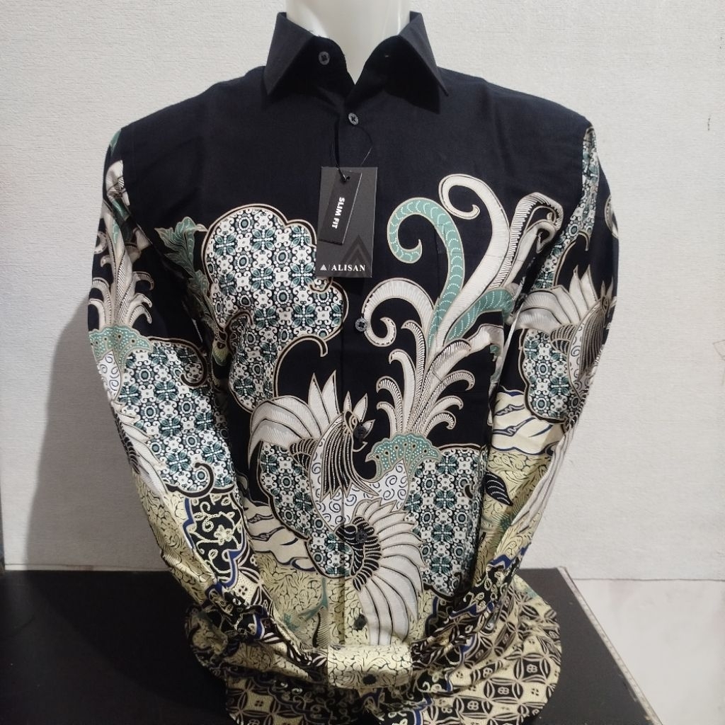 Lengan Panjang Slimfit ALISAN Batik 00673 Motif Kawung Hijau/Coklat