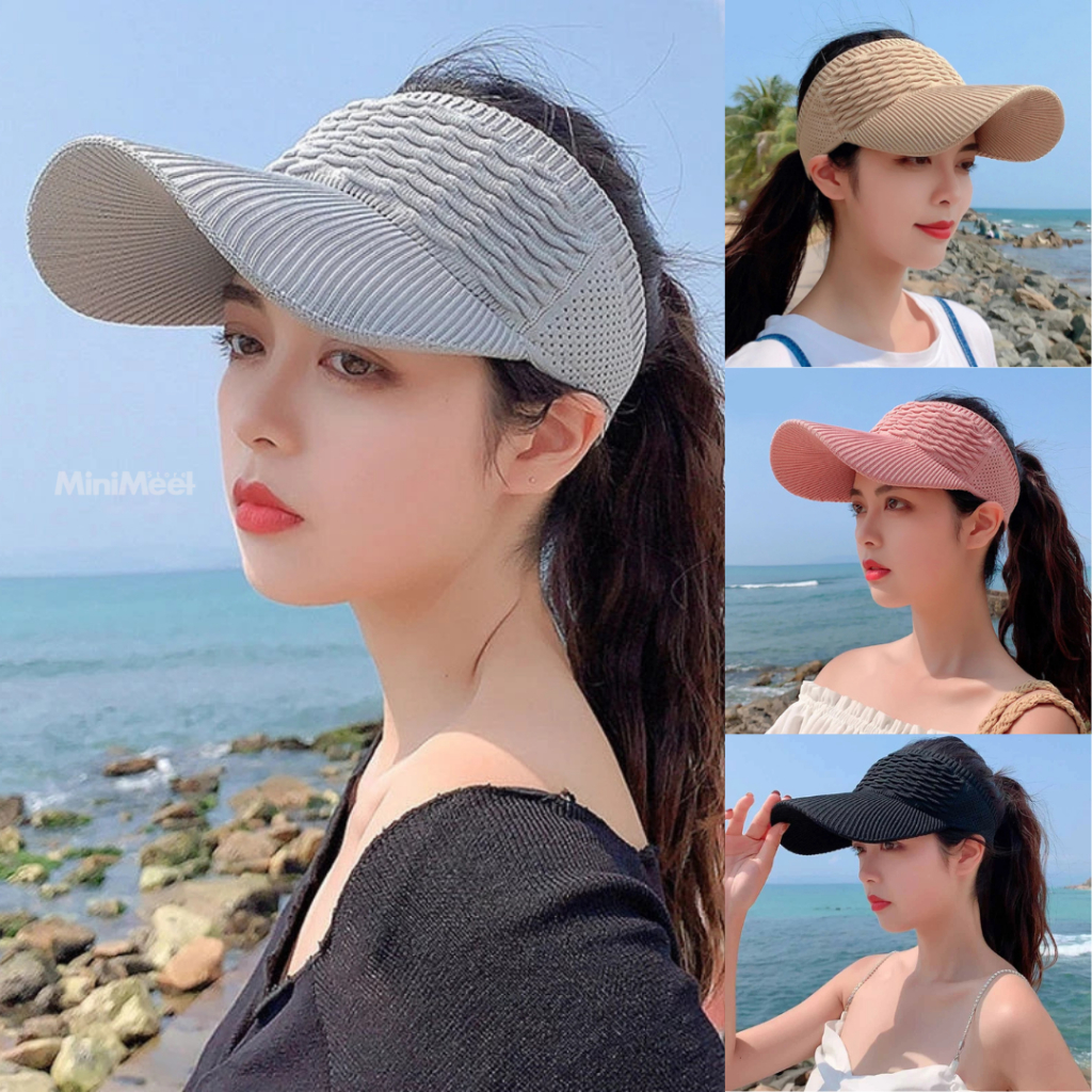 Topi Olahraga Wanita Senam Tenis Golf Zumba Hijab Anti UV Korea Style Olahraga Rajut Katun Elastis