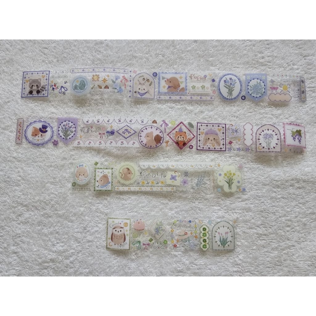

(Baca Deskripsi) Cute Animal PET Tape Sticker Blue Purple Green for Journaling & Scrapbook