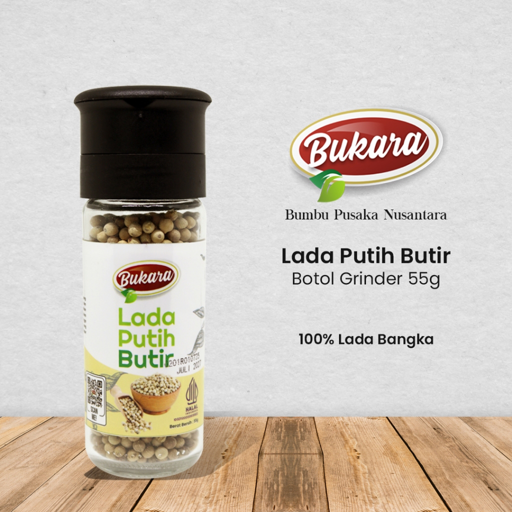 

Biji Lada Putih Merica Bangka Super Aroma Premium Butir Besar 55 gr Bukara Bumbu Dapur Grinder Kaca