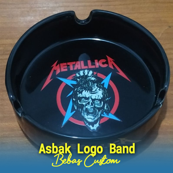 Asbak Keramik Logo Band Rock, Asbak Keramik Desain Custom, Asbak Bahan Keramik Stiker DTF UV