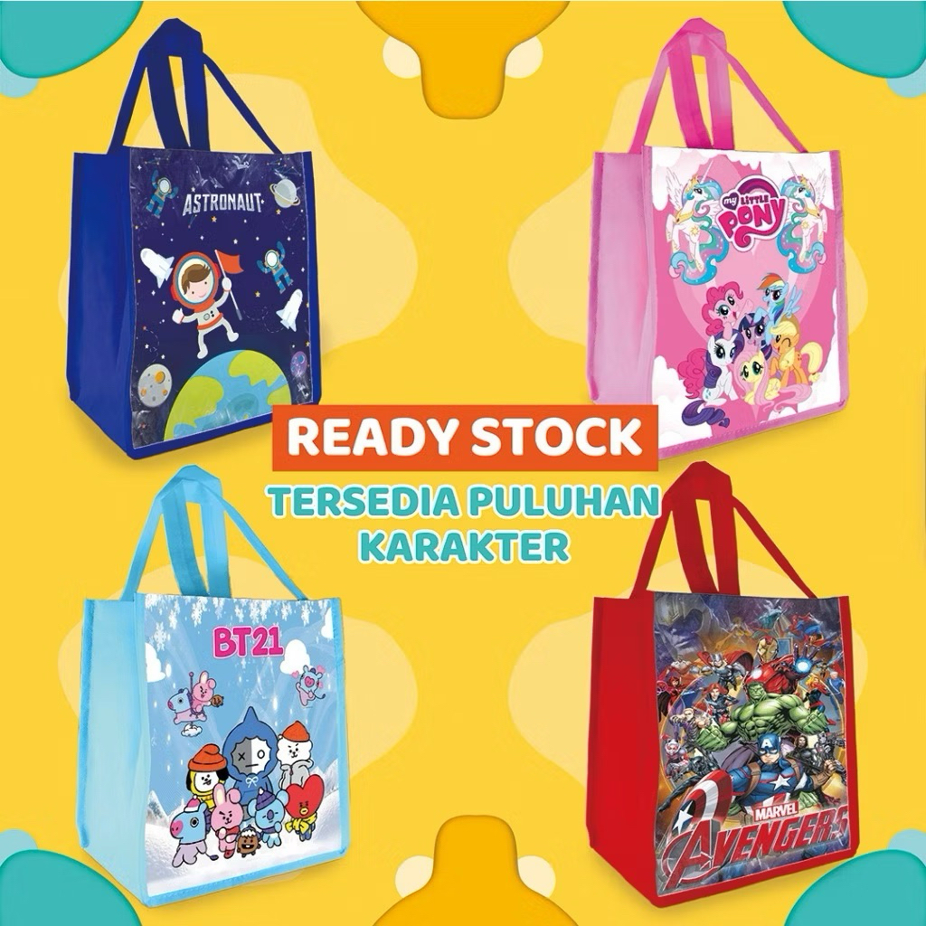 

TAS SOUVENIR ULANG TAHUN KARAKTER MUAT BOX KFC DAN SNACK uk. (T:25 P:20 L:13) Tas goodie bag bingkisan | Tas souvenir tedak siten