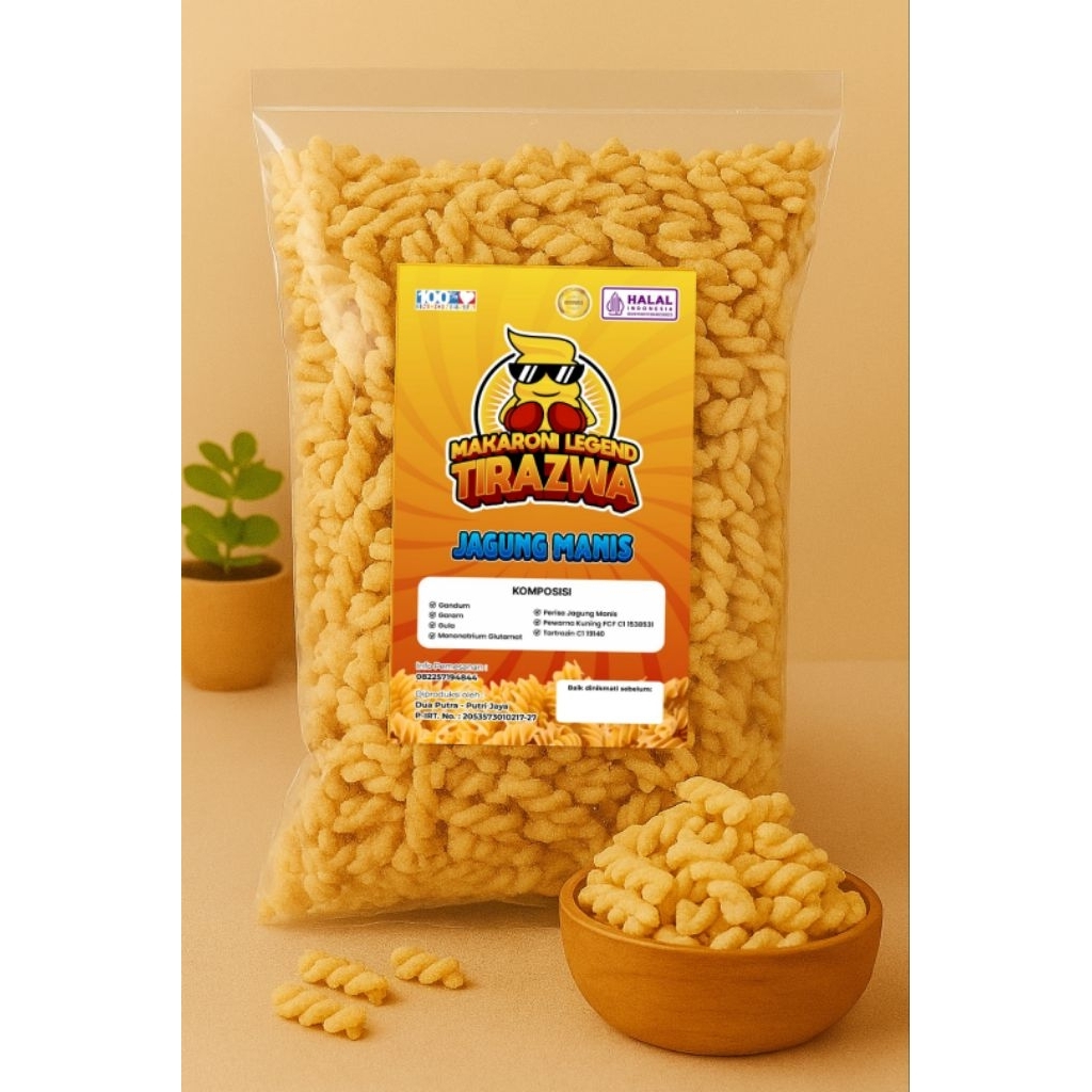 

Makaroni Spiral Tirazwa rasa JAGUNG MANIS
