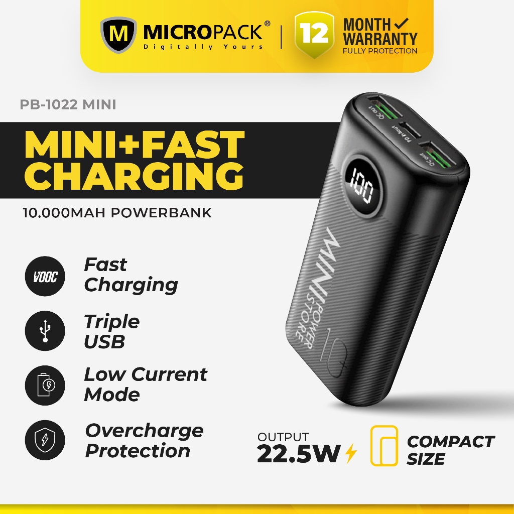 MICROPACK- 100% ORIGINAL POWER BANK MINI SUPER VOOC FAST CHARGING 10000 mAh POWERSTORE ( PB-1022MINI