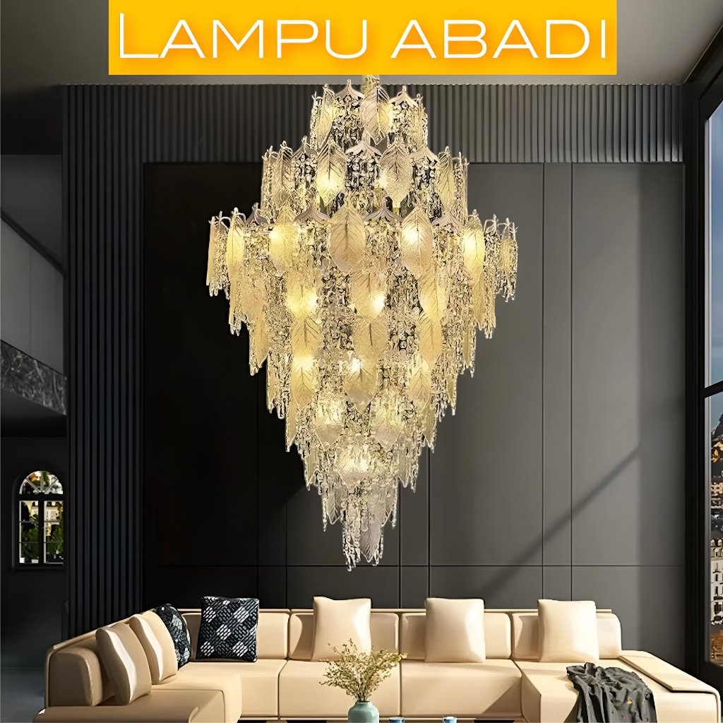 Lampu ABADI Lampu Gantung Kristal Jumbo Hiasan Daun Kristal Chandelier Mewah untuk Void Ruang Tamu