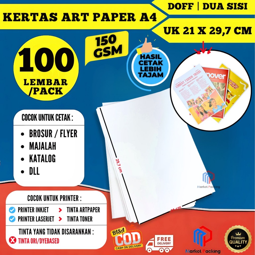 

KERTAS ART PAPER 150 GSM UKURAN A4 2 SISI ISI 100 LEMBAR