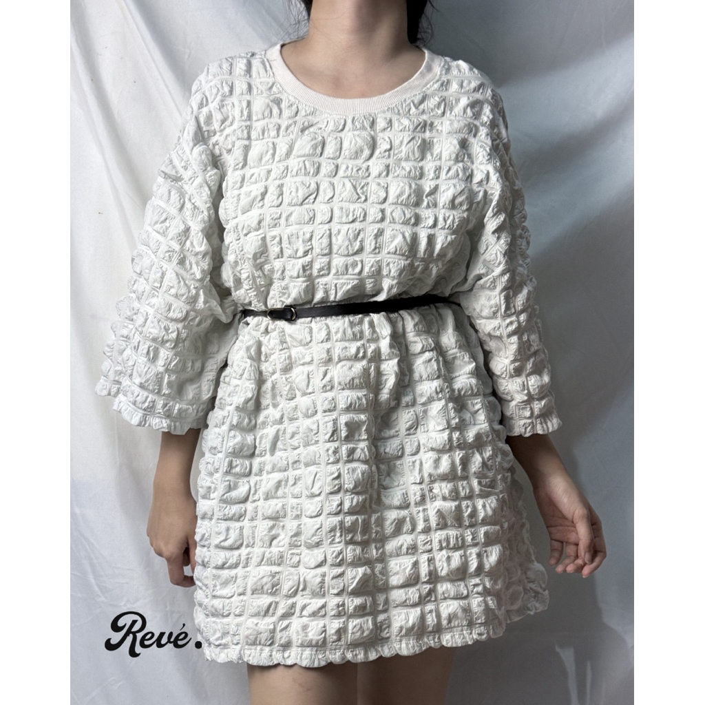 Dress putih broken white Bangkok Korea mini dress puffy dress oversize dress murah cute vintage aeat