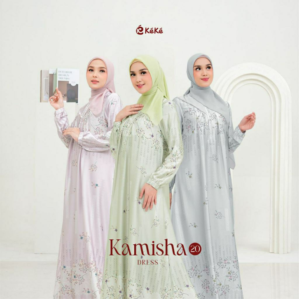 Keke Gamis Kamisha 20 Silver, Sage, Soft Lilac/Gamis Dewasa Keke Terbaru/Gamis Bahan Armany Silk