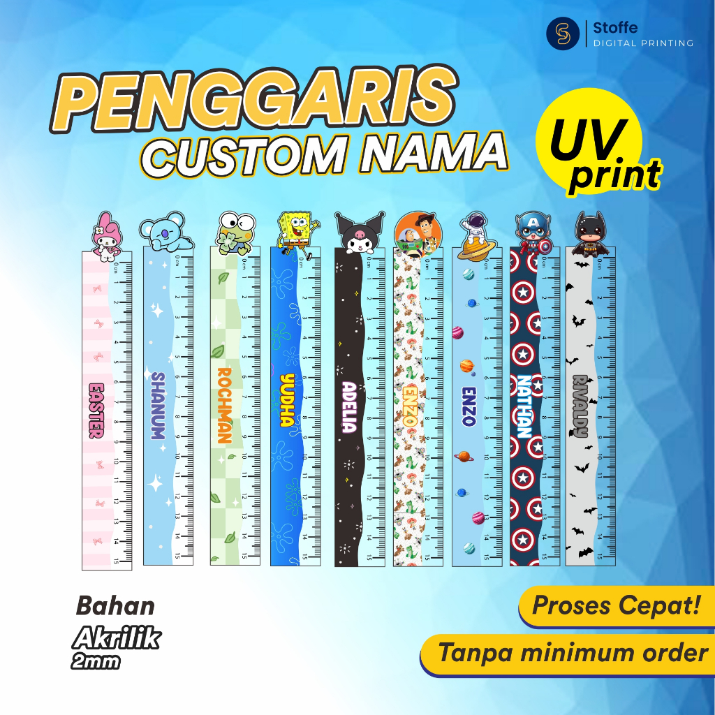 

Penggaris Custom 15cm / Penggaris Custom Akrilik 15cm / Penggaris Custom Nama UV Print