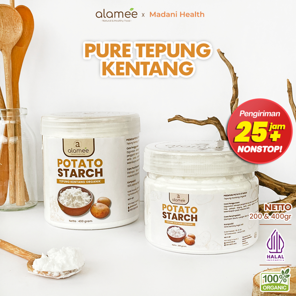 

ALAMEE Tepung Kentang Halus Potato Starch Tepung Kue PREMIUM Mashed Long Potato Powder 200gr