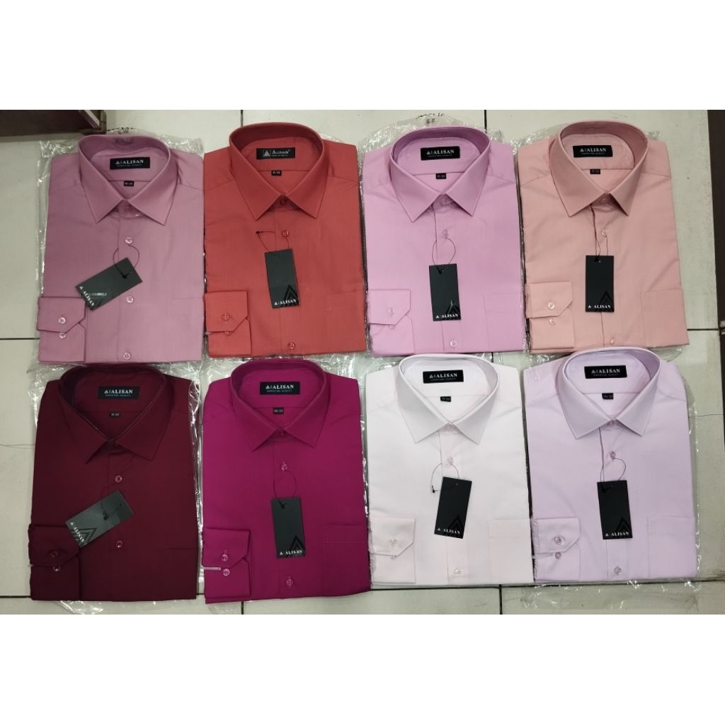 Alisan Kemeja Formal Polos Pria Maroon Fushia Baby Pink Lilac Salem Fanta Dusty Pink Peach Lengan Pa