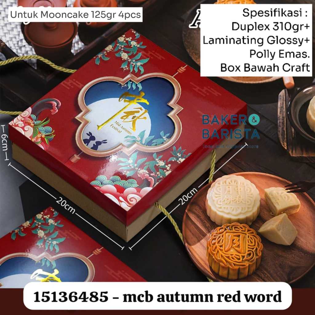 

Mooncake Box 125gr 4 Autumn Red Word / Box Kotak Mid Autumn hampers kotak kue bulan Aesthetic.