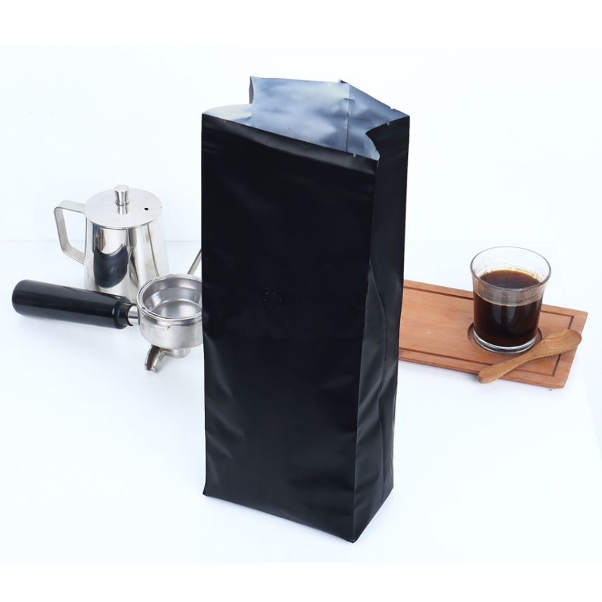Hitam Kemasan Kopi gusset tengah Valve