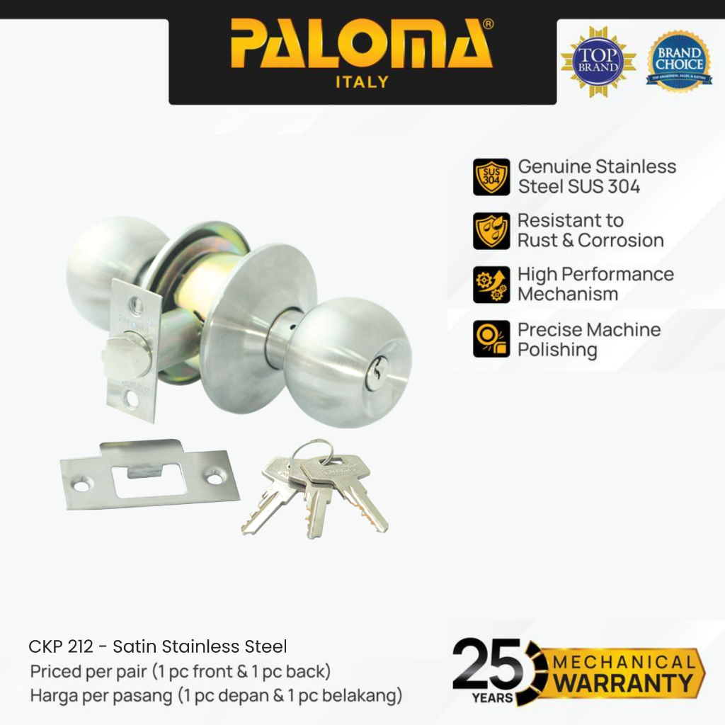 PALOMA CKP 212 Kunci Bulat Kamar Mandi Cylindrical Knob Handle Bathroom Toilet Stainless Steel SUS30