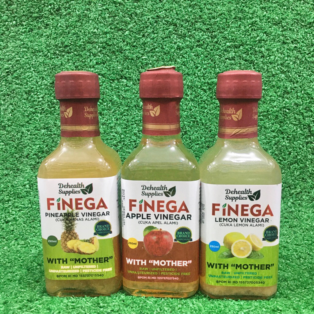

Dehealth Supplies Finega Vinegar Lemon / Apple / Pineapple With "Mother" Cuka Alami Lemon / Apel / Nenas 250ml Lokal HALAL