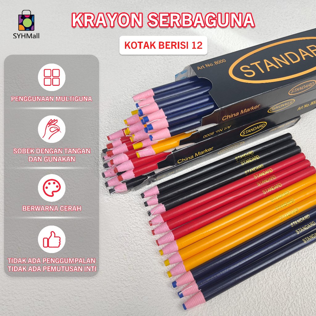 

SYH Mall 12 Pcs Pensil : Pensil Kaca Ready 4 Warna / Erasable Color Pencil / Crayon Mewarnai / Crayon Anti Air Anti Kotor di Tangan / Pensil Warna