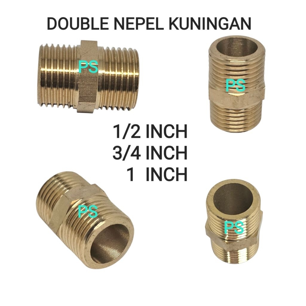 Dobel nepel kuningan 1/2 3/4 1 inch sok drat luar dalam sock Double neple brass
