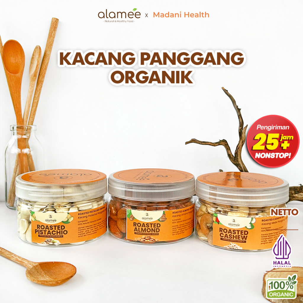 

ALAMEE Kacang Almond Almon Mede Walnut Pistachio Kupas Panggang Premium Roast Roasted Oven
