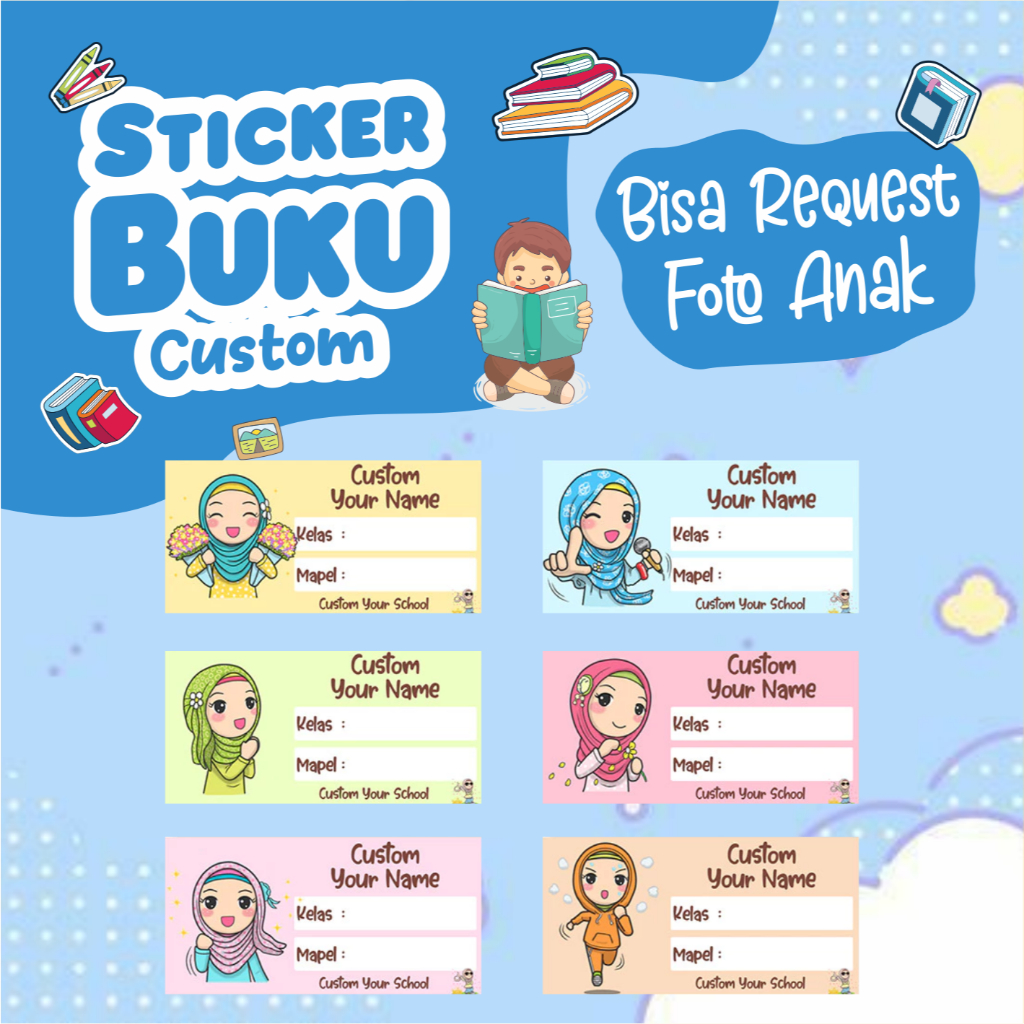 

STICKER/STIKER LABEL NAMA BUKU MATA PELAJARAN/MAPEL COSTUM MURAH ISI 55PCS