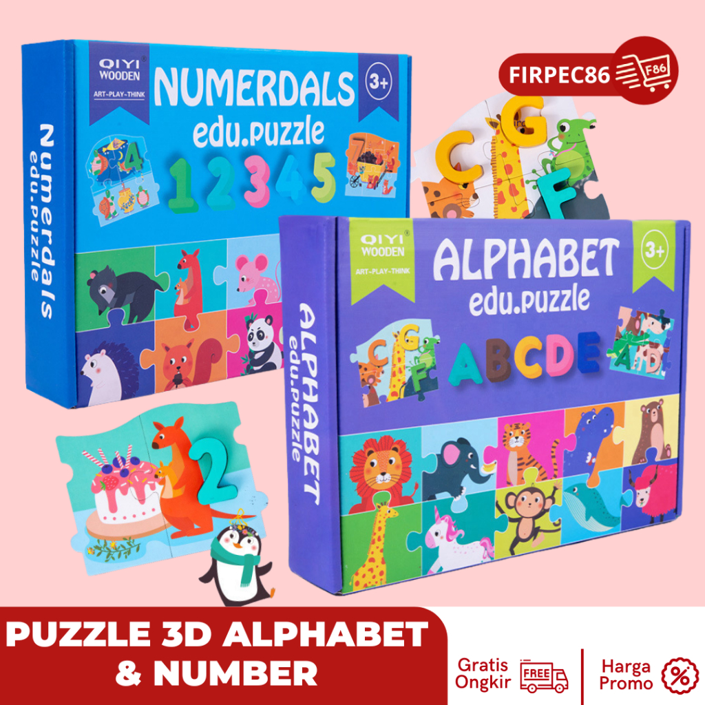 Mainan Alphabet Edu Puzzle, NumerDals Puzzle, Puzzle 3D huruf angka