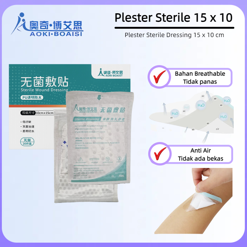 Plester Luka Steril 15x10 cm – Anti Air Bernapas Lembut untuk Luka Operasi Luka Jahitan & Luka Besar