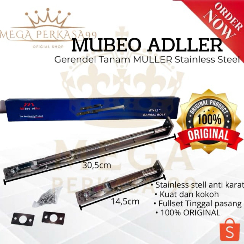 Grendel Tanam MULLER 6+12 Inci ORIGINAL Gerendel Pintu panjang Kupu Tarung Slot Pintu MULLER