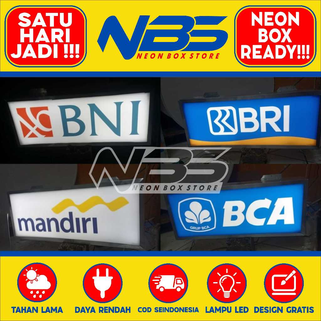 [BISA COD] NEON BOX ACRYLIC MURAH | LOGO BANK BNI, BCA, BRI, MANDIRI SATU HARI JADI