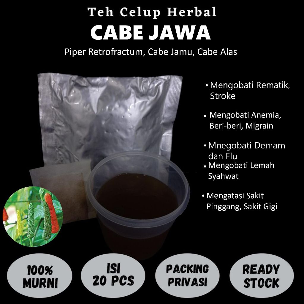

Teh Celup Herbal CABE JAWA Mengobati Beri-beri Sakit Gigi Migrain Rematik Stroke Nyeri Pinggang