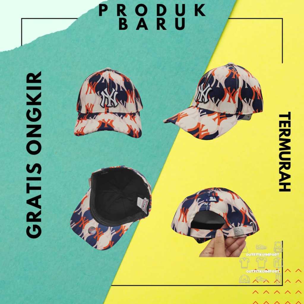 C-344 Topi Baseball MLB NY Argyle Monogram Ball Cap New York Yankees Orange