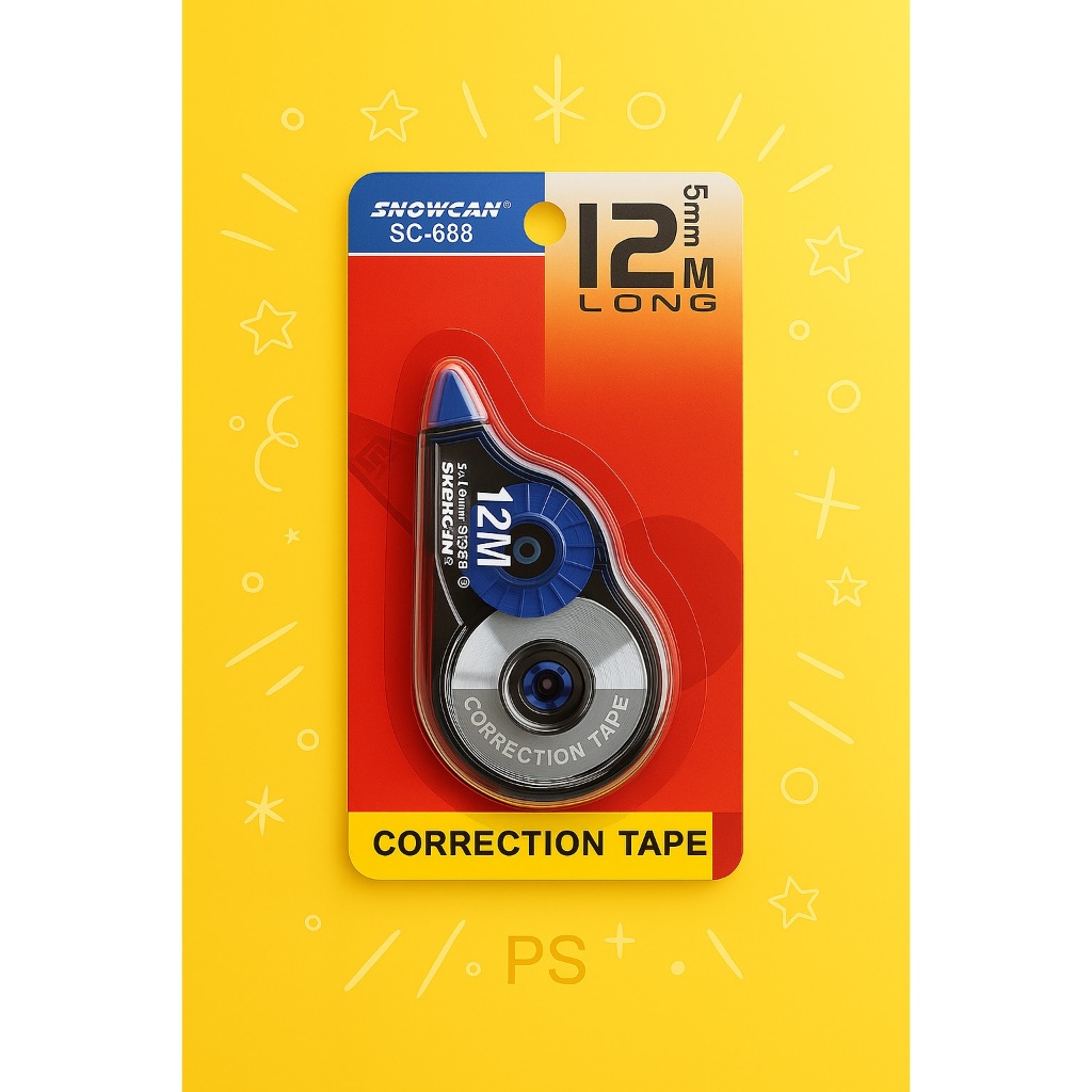 

Snowcan Correction Tape SC-688 12 Meter x 5mm | Tipex Roller Panjang & Rapi
