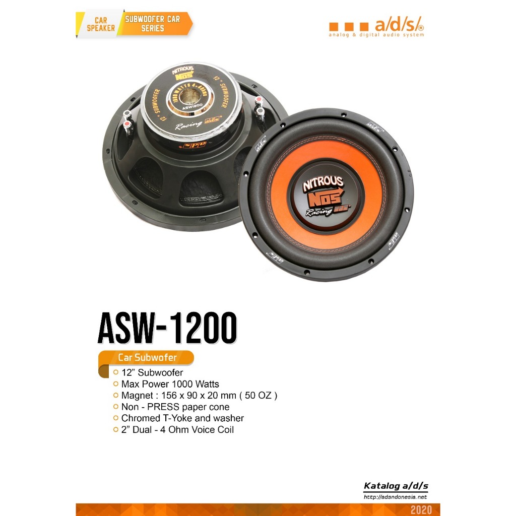 Speaker Subwoofer 12 inch ADS ASW1200 Nitrous NOS 12" Nitrous ASW 1200
