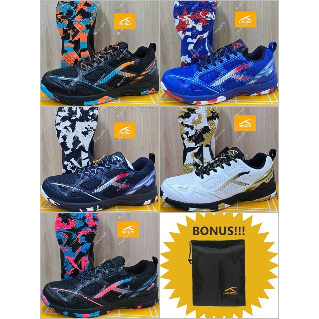 SEPATU BADMINTON HUNDRED BATTLE (X-CUSHION - ACTIVE GRIP) - ORIGINAL HUNDRED MADE IN CHINA