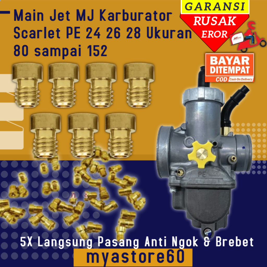 Main Jet MJ Untuk Karburator Scarlet PE 24 26 28 Ukuran 80 sampai 152 Karbu Scarlet MJ PE