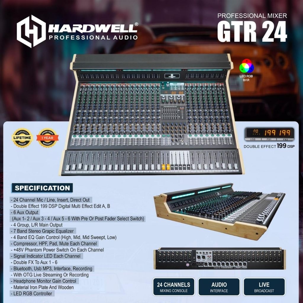 Mixer Audio HARDWELL GTR-24 Mixer double effect 199 DSP Hardwell GTR 24 channel original hardwell