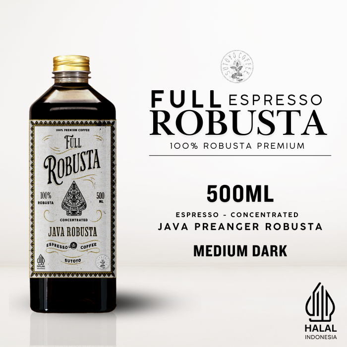 

Kopi Konsentrat Full Robusta Espresso Cair 500 ML | Konsentrat Kopi Espresso | Es kopi susu | americano | Medium Dark Roast - Sutoyo coffee