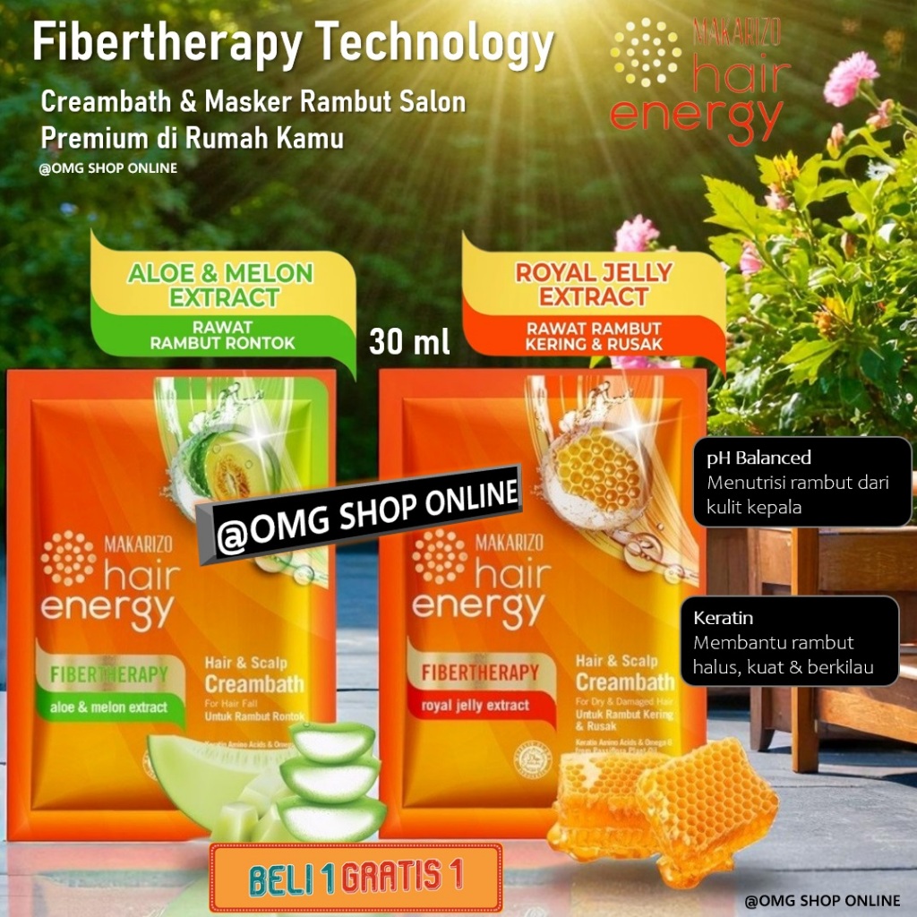 Beli 1 GRATIS 1  Hair Mask Makarizo Masker Rambut Makarizo Pelurus 30 ml / Keratin Masker Rambut Ker