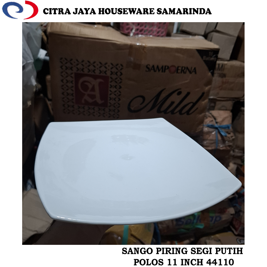 Piring Segi Keramik 11 Inch Putih Polos SANGO 44110 (1 Pcs / 6 Pcs)