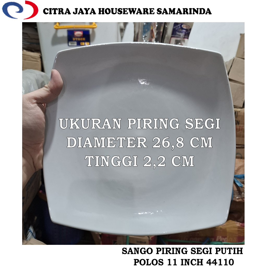 Piring Segi Keramik 11 Inch Putih Polos SANGO 44110 (PER 1 PCS / 3 PCS / 6 PCS)